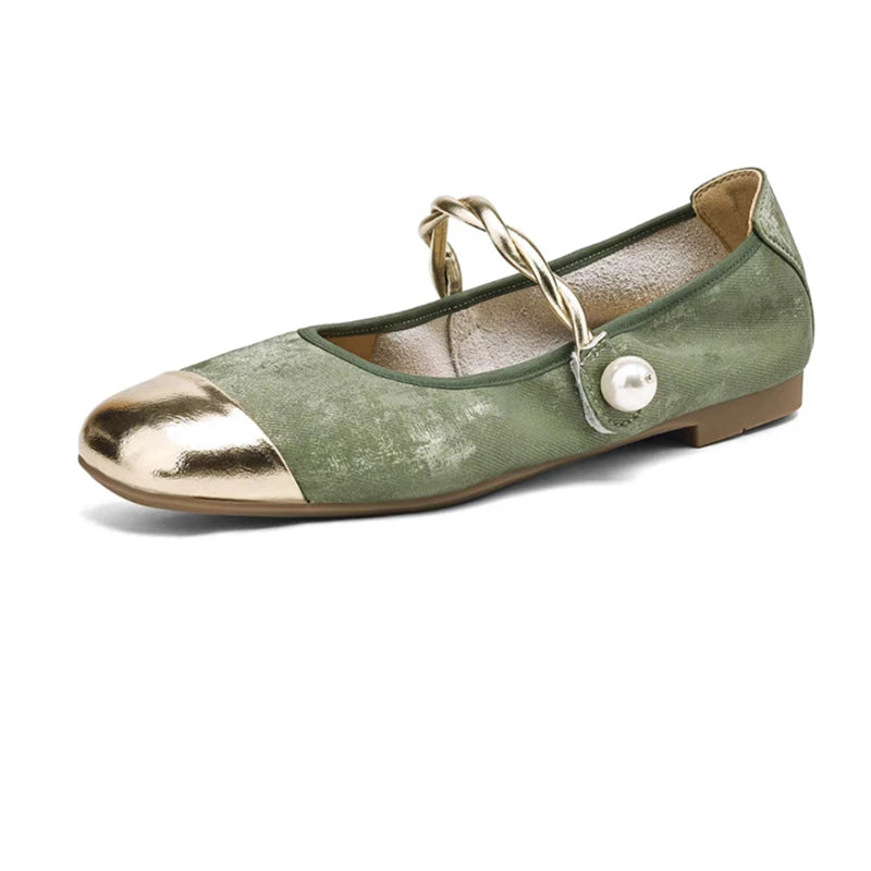 Women Mary Jane Pumps 2026 Square Toe Pearl Strap Low Block Heel Zpaxo XX-161 Green 40 China Mainland