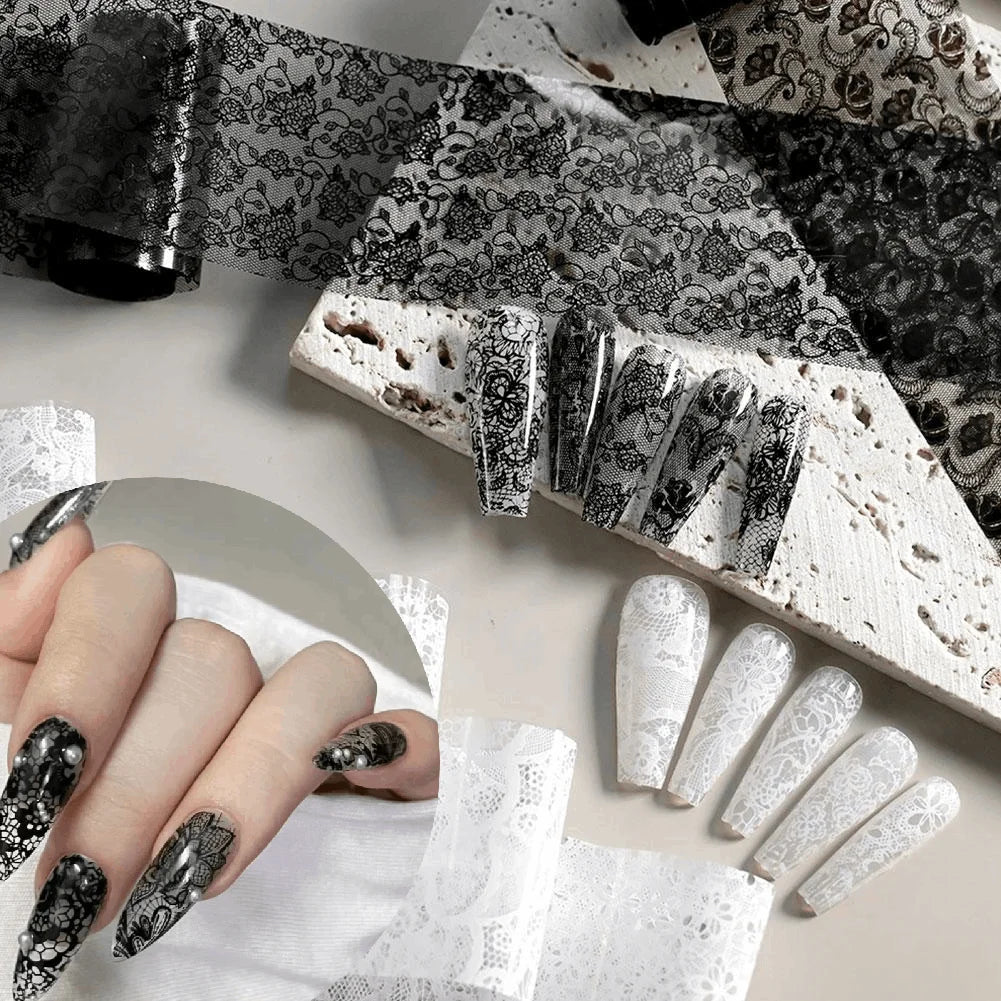 Lace Nail Foil Transfer Wraps – 10 Rolls DIY Nail Art Set Nail Foil Wraps Zpaxo
