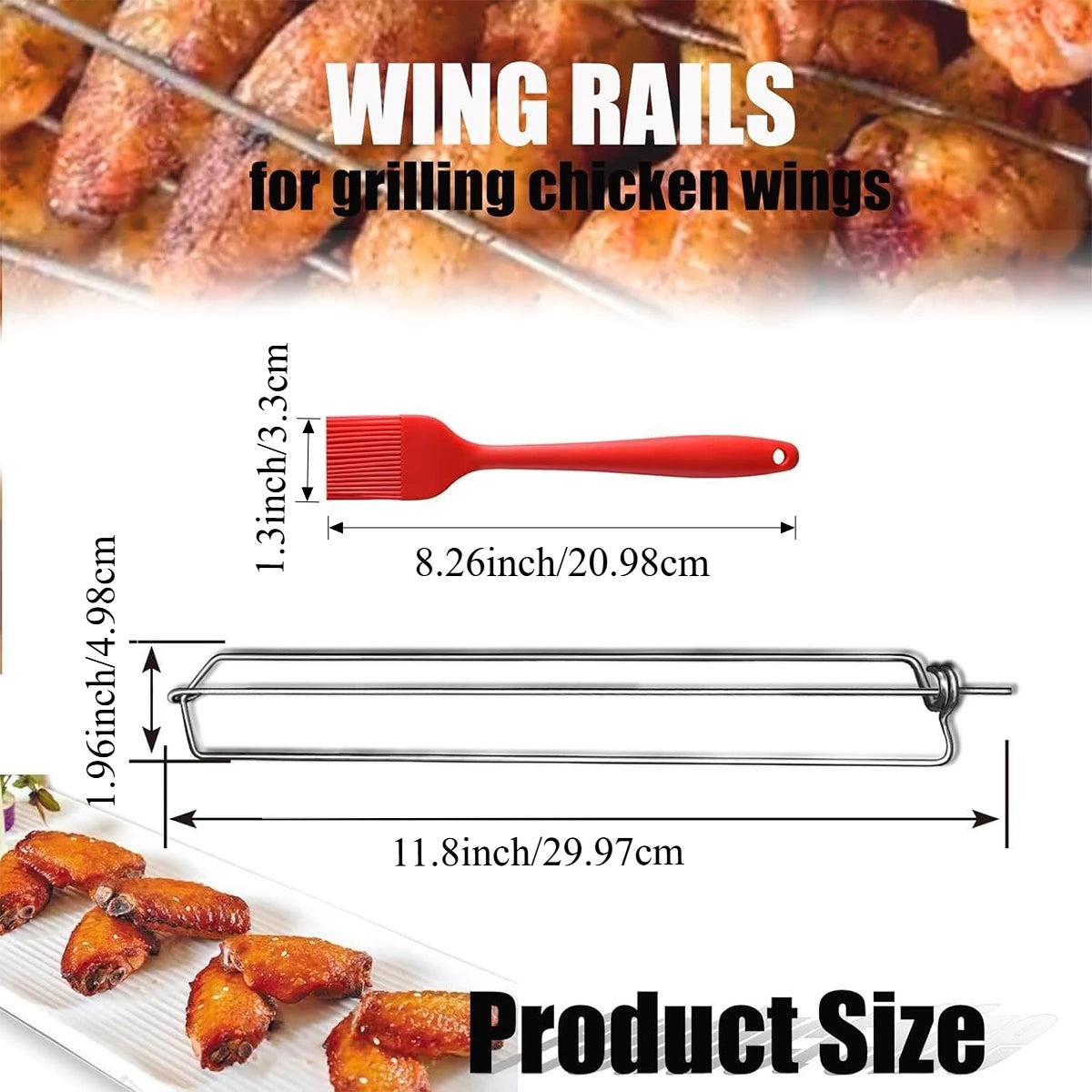 8-Pc Chicken Wing Grill Rails & Silicone Brush – BBQ Clamp Set