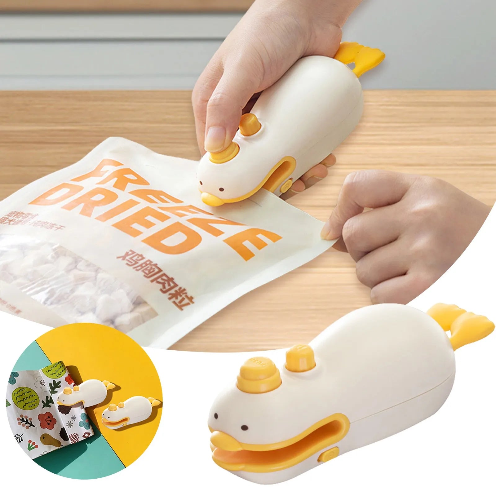 Household Portable Mini Bag Sealer Cute Duck Design 1 Chip Cutter Usb