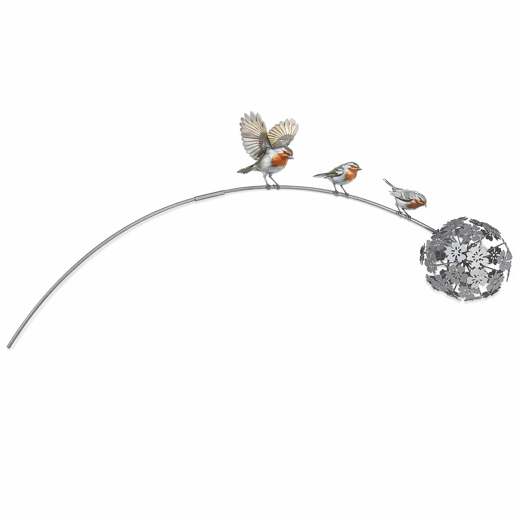Outdoor Yard Art Stake Weather Resist Rustic Robin Birds Dandelion