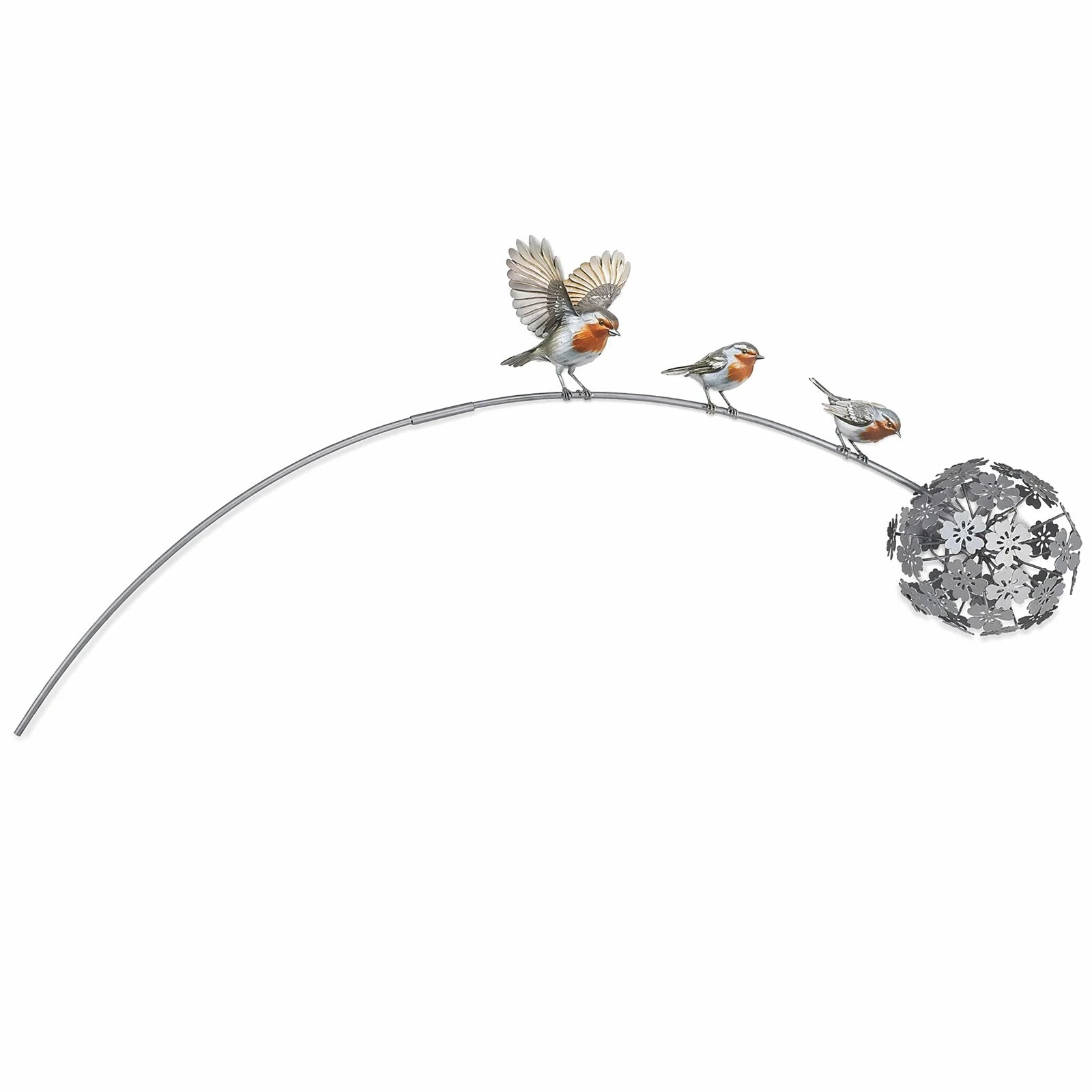 Outdoor Yard Art Stake Weather Resist Rustic Robin Birds Dandelion