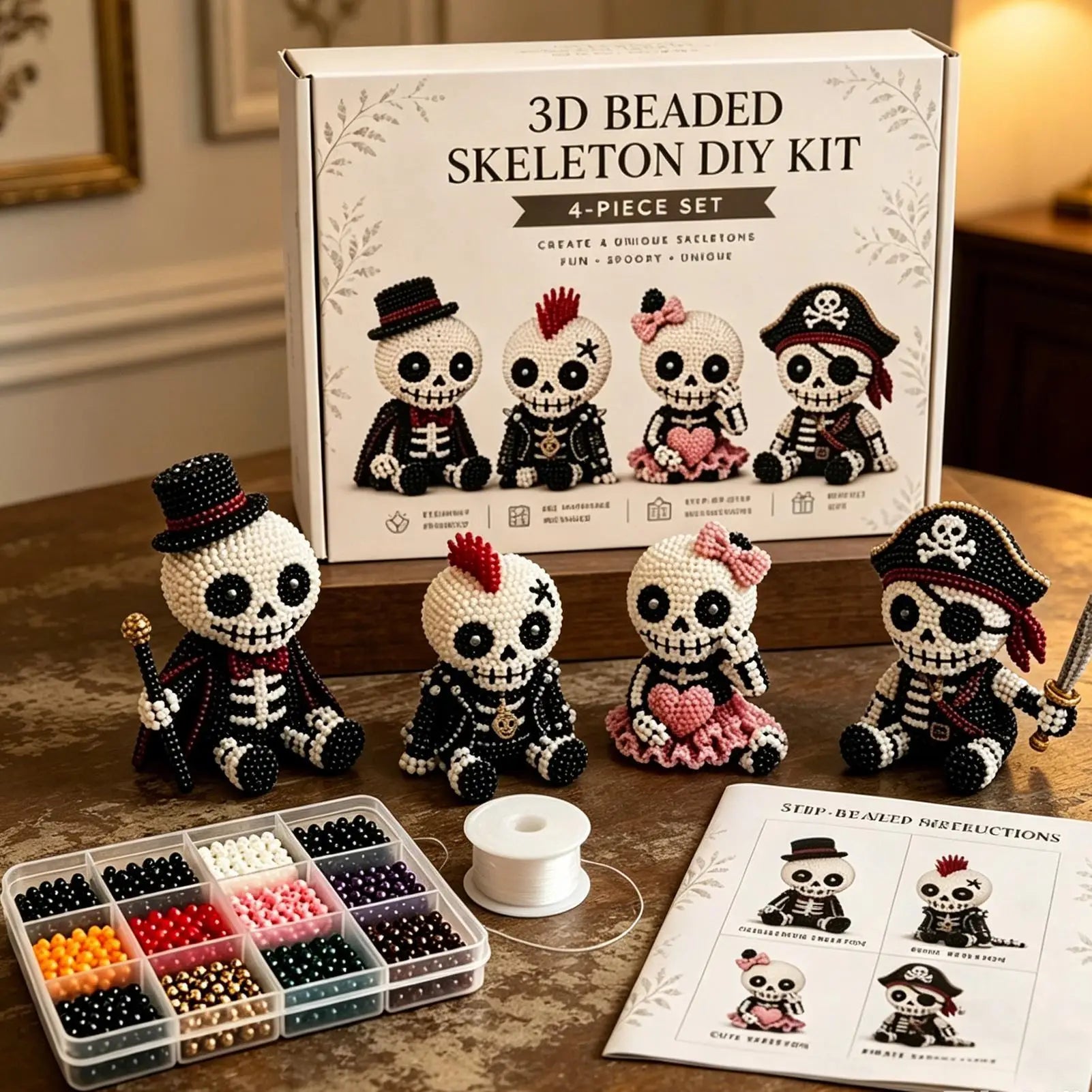 Beaded 3D Skeleton Ornament Halloween Adorable Keepsake Figure Crafts