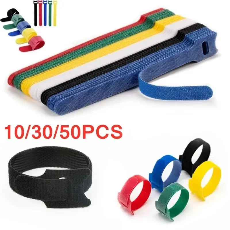 50pcs Releasable Cable Ties Colored Plastics Reusable Cable Ties Nylon Loop Wrap Ties T-type USB Cable Organizer Cable Protector Zpaxo