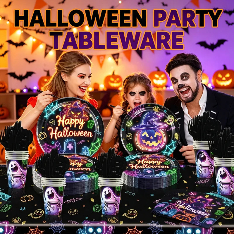 Glowing Disposable Halloween Tableware Complete Fluorescent Plates