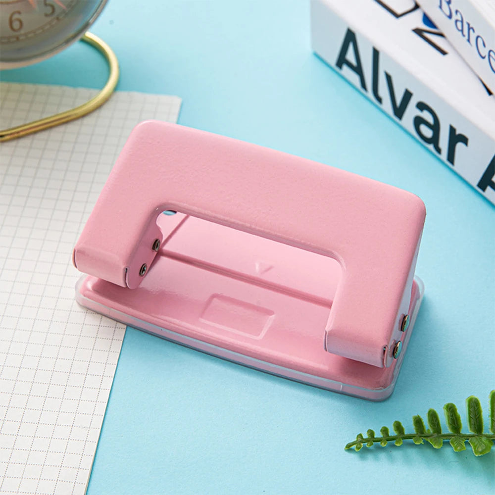 Hole Paper Punch Tool 2-Hole Metal Pink HolePuncher for Office Students Home Supplies Zpaxo