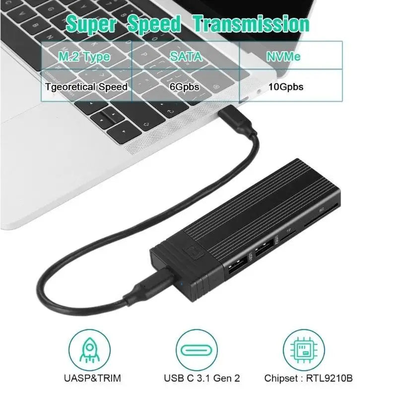 652F SSD Case NVMe Enclosure to Type-C Enclosure SSD Adapter Dual-protocol NVMe SSD Disk Box Enclosure Case Zpaxo