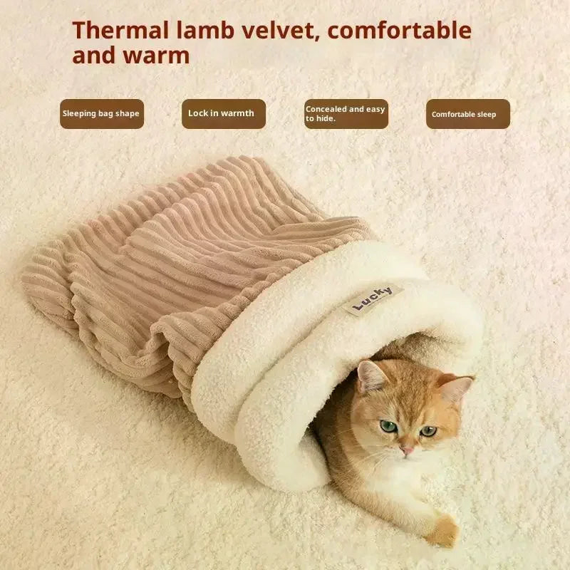 Closed Cat Cave Bed – Warm Thickened Sleeping Bag for Cats Cat Cave Bed Zpaxo