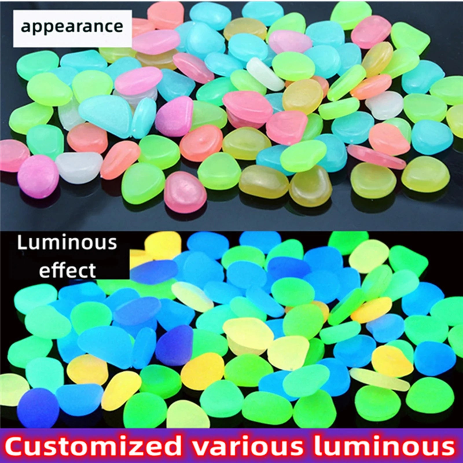 200- Glow Dark Pebbles Resin Luminous Stones Landscape Garden Paths Zpaxo