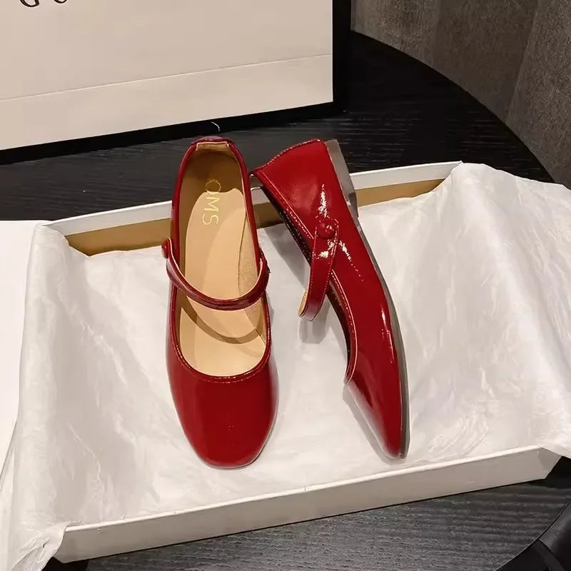 Flat Shoes for Women Spring Autumn Plus Size Round Toe Shallow Retro Single Shoe Slimming Effect New French Mary Jane Shoes Zpaxo