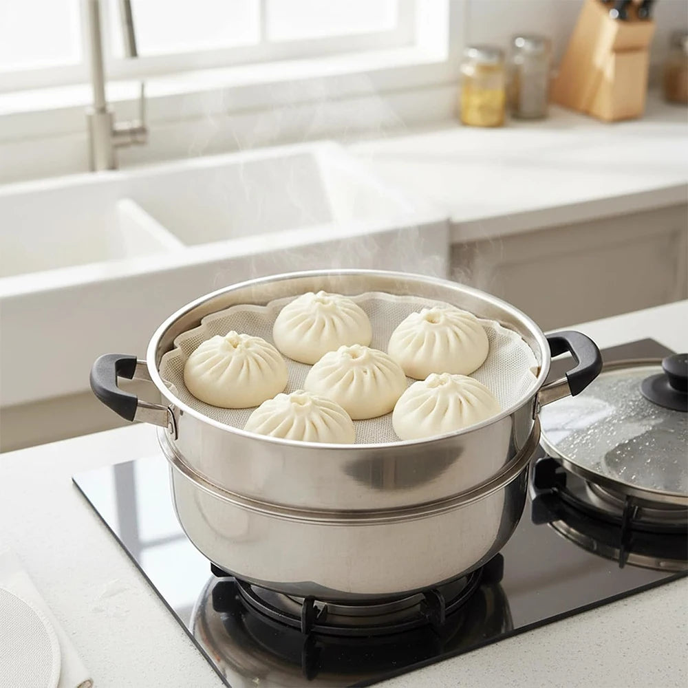 Round Cotton Steamer Cloth 32cm/ 12.6in Non-stick Pure Cotton Steamer Liners Reusable Steamer Pads for Dumplings Kitchen Cooking Zpaxo
