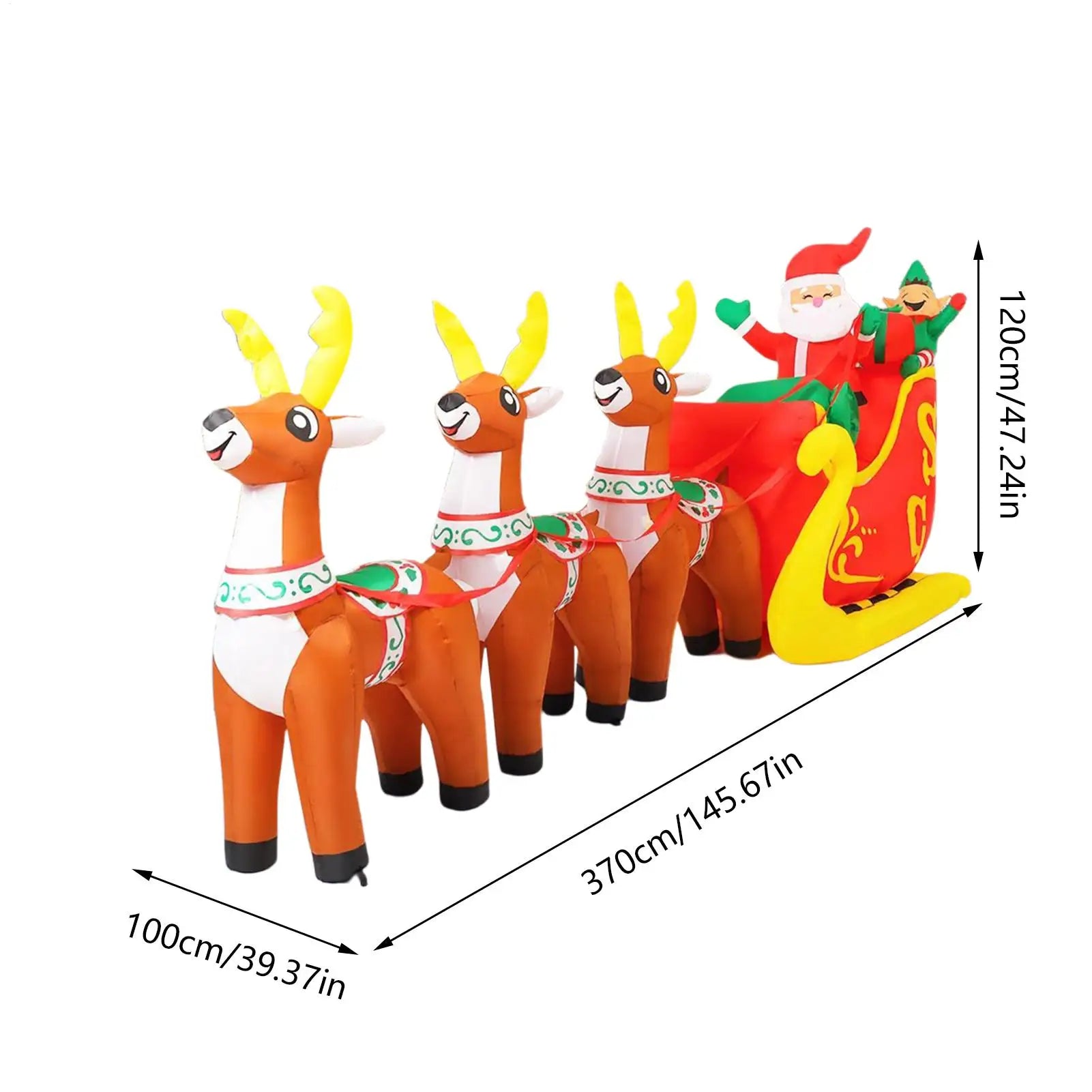 Christmas Inflatable Deer Cart 12Ft Giant Home Decor LED Lights