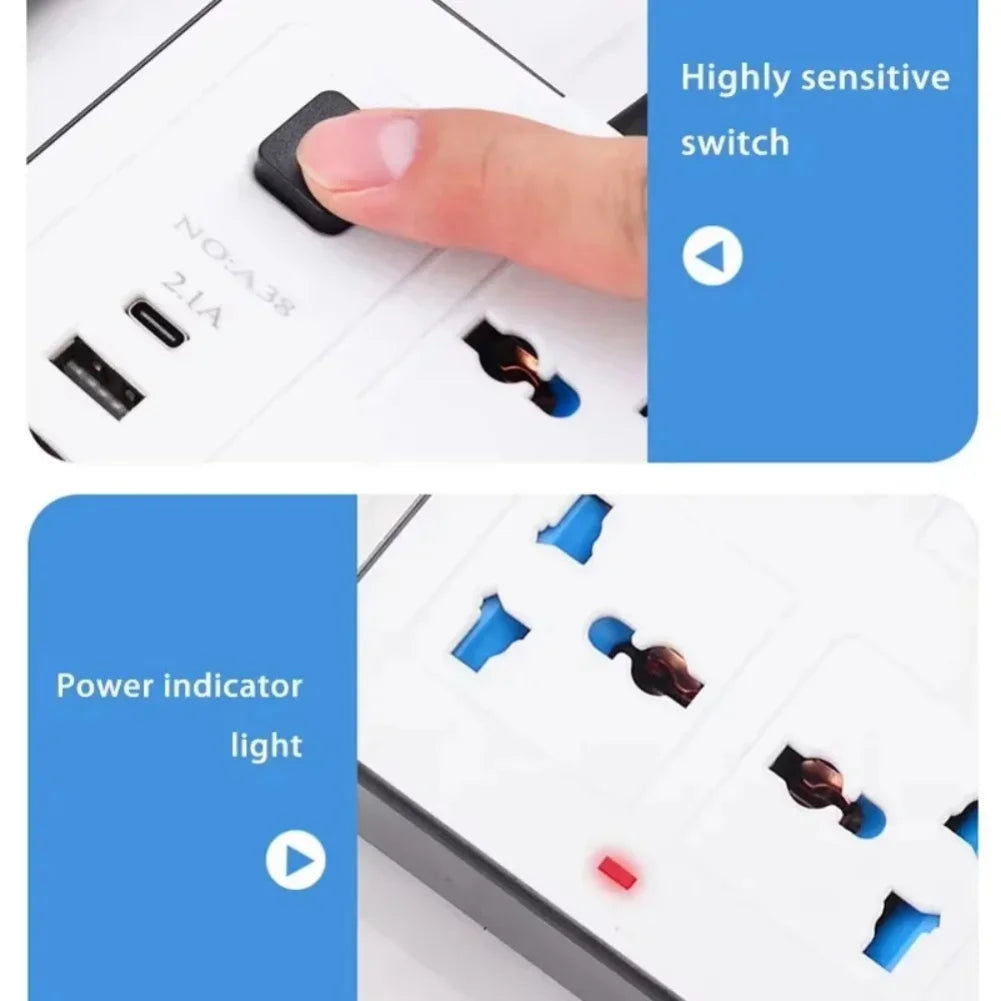 Universal Power Strip TypeC USB Port Outlet Power Strip 2M Extension Cord AC Power Socket Charge Electrical Socket EU US UK Plug Zpaxo