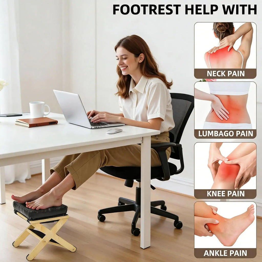 Under Desk Footrest Wooden Double Layer Non Slip Ergonomic Foot Rest