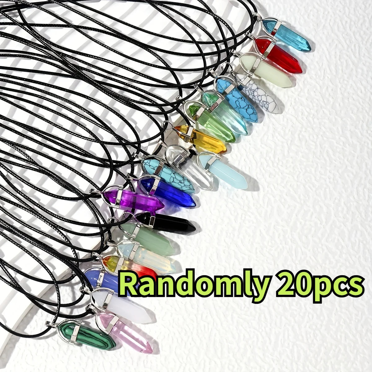 10 Hexagon Pillar Natural Stone Glass Pendant Colorful Column Charms
