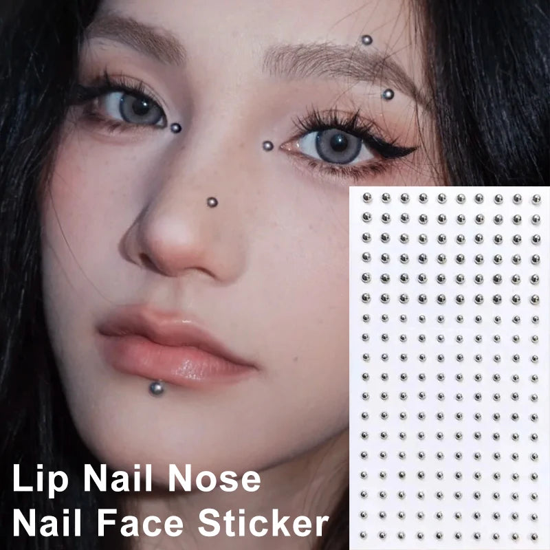3D Non Piercied Fake Lip Eyebrow Studs Silvery White Pearl Round Nose Nails Ear Stickers Hip Hop DIY Face Makeup Rhinestones Zpaxo
