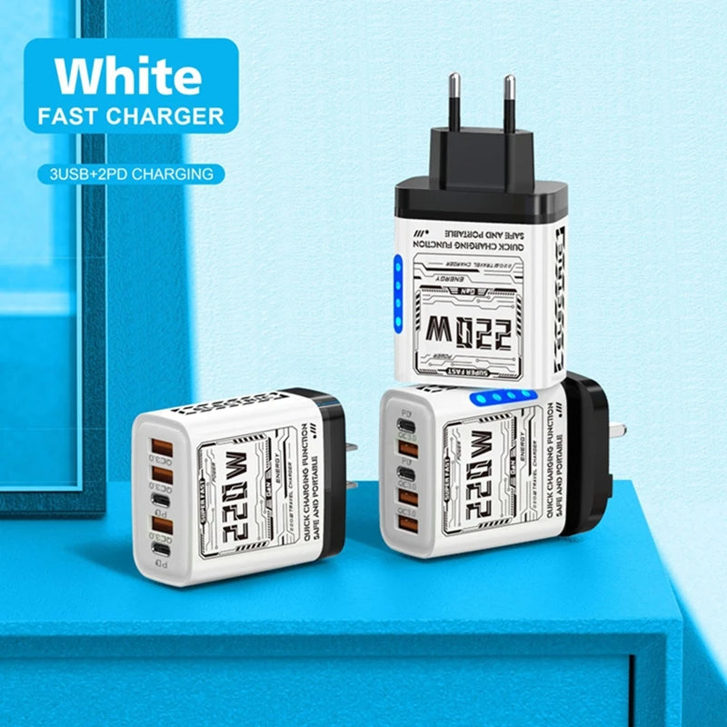 220W Mech-style 3 USB Dual Type-c Charger 5V 2A Smart Charging Head