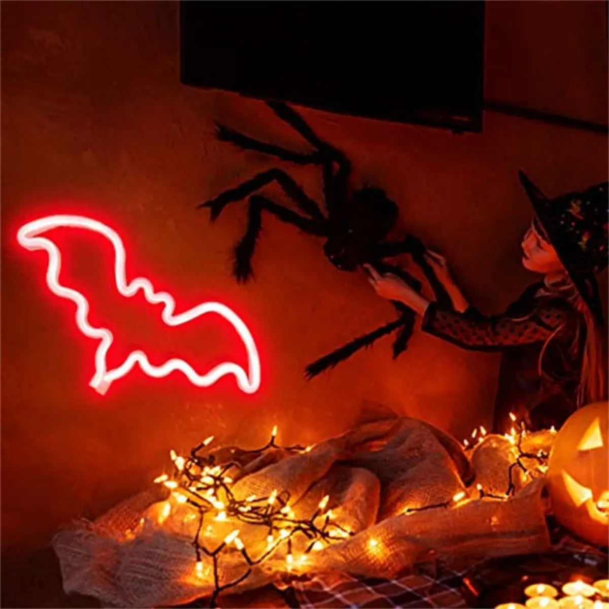 Halloween Decorative LED Bat Neon Lights Wall Decor Shaped Battery Zpaxo