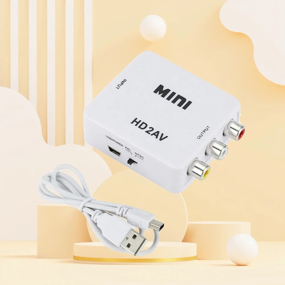 HD 1080P HDMI-Compatible to RCA Converter AV/CVSB L/R Video Box 1920*1080 60Hz HDMI-Compatible to AV Support NTSC PAL Output Zpaxo