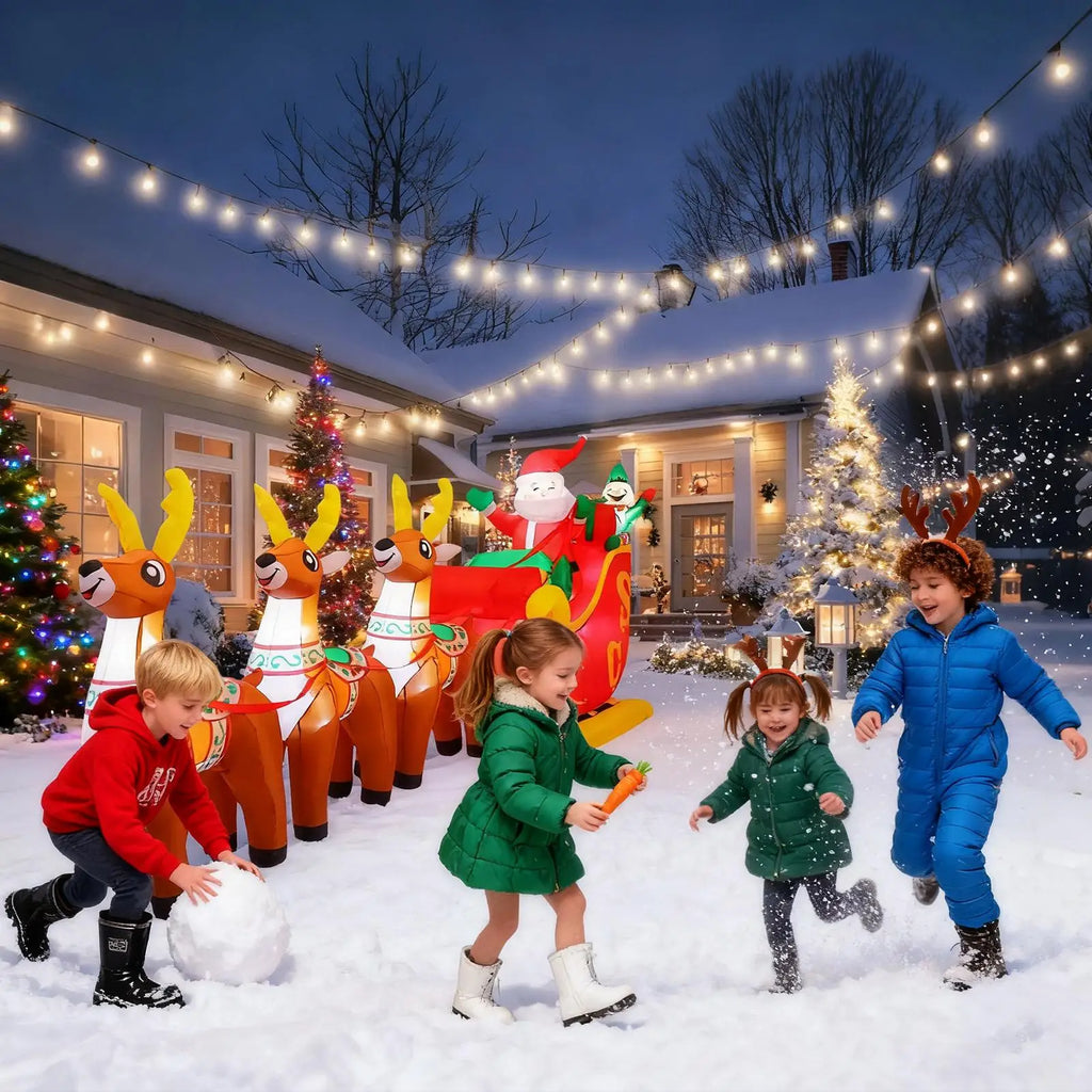 Christmas Inflatable Deer Cart 12Ft Giant Home Decor LED Lights