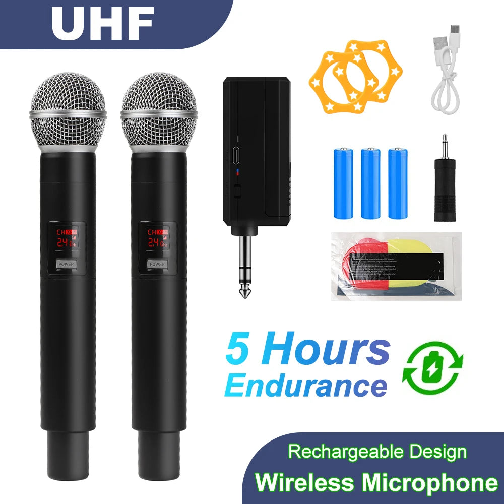 Wireless Microphone UHF Fixed Frequency 2 Channels Handheld Mic