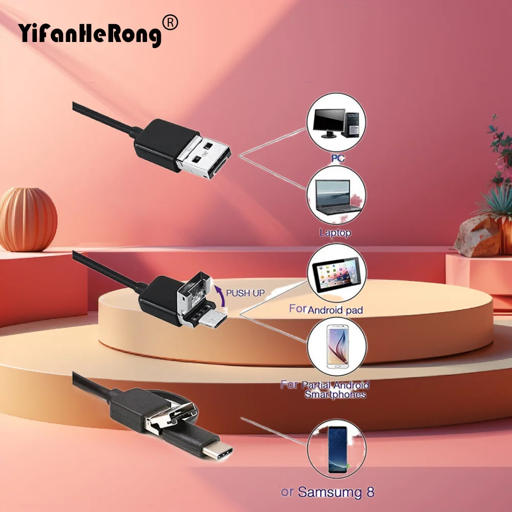 1M USB TypeC Pipe Inspection Camera Borescope 7mm HD Type-C Flexible Snake 6LED USB Soft Wire Cable for Android Endoscope Camera Zpaxo Soft 1M