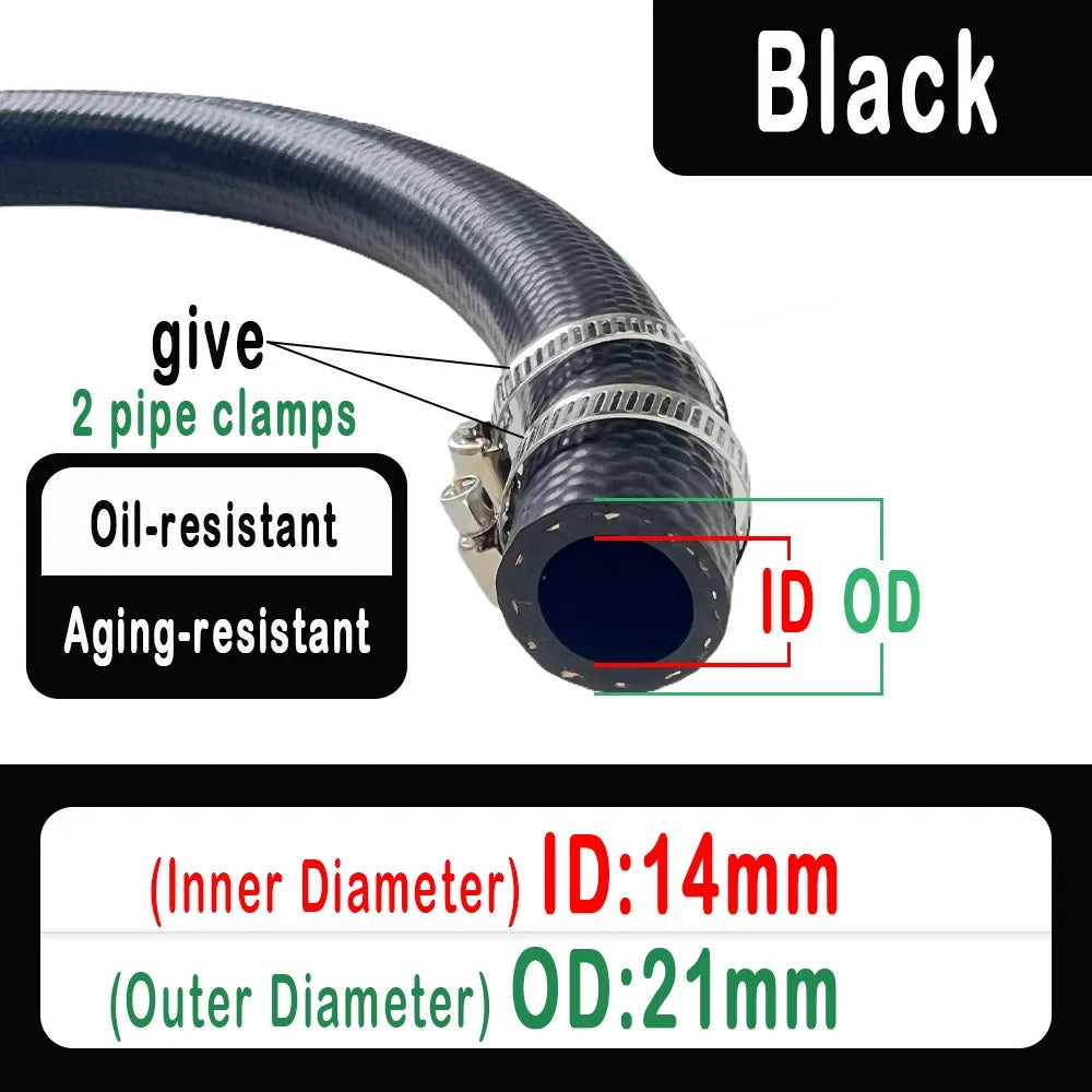 NBR Oil-Resistant Fuel Hose 4–14mm ID + Pipe Clamps | 1m Automotive Fuel Hose Zpaxo ID 14MM - OD 21MM