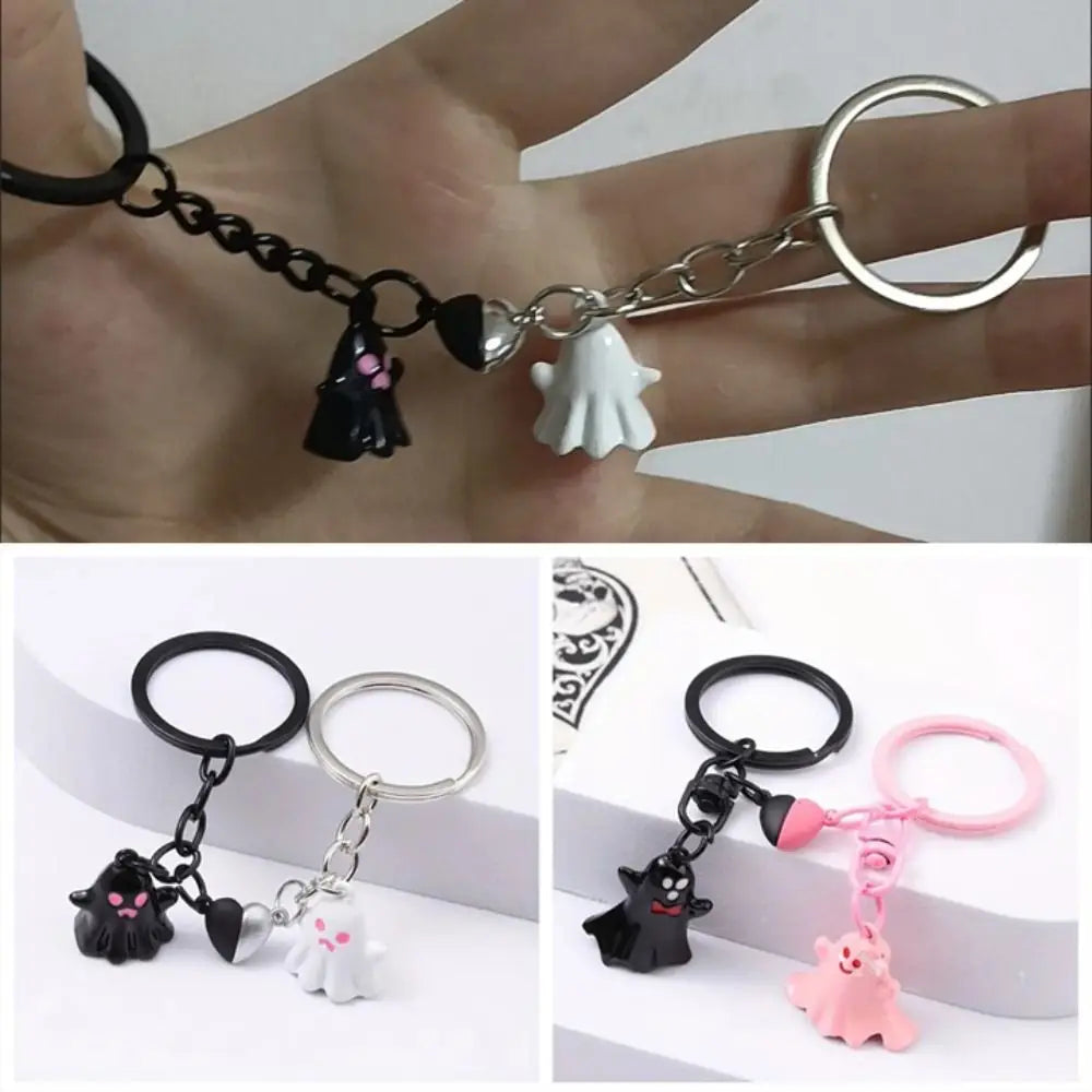 1Pair Creative Bag Hanging Halloween Ghost Keychain Cute Ornaments Magnetic Ghost Pendant Couple Lovers Key Rings Bag Decor Zpaxo