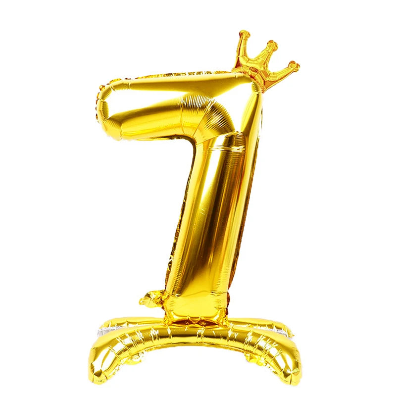 Gold Number Stand Foil Balloons Crown Digital Figures Globos 0-9 Zpaxo gold 7 32inch