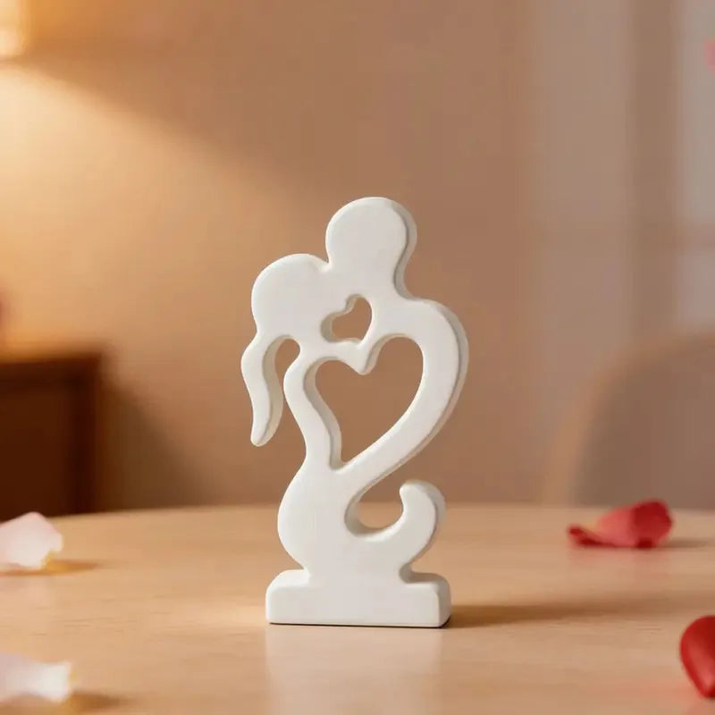 Abstract Couple Hugging Heart Resin Statue Minimalist Lover