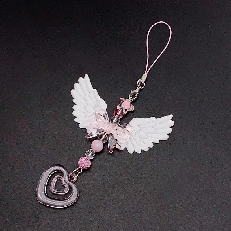 Sweet Wings Bow Heart Mobile Strap Phone Pendant Chain Girls Women