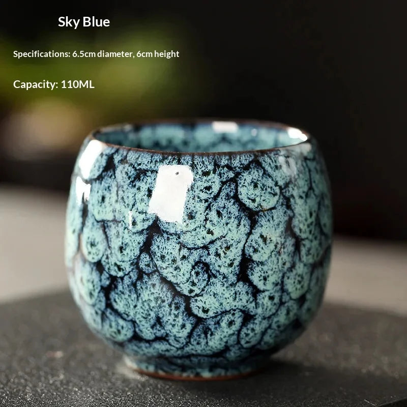 Ceramic Kung Fu Tea Set Made From Kiln Transformed Tea Cups, Tianmu Glazed Cups, Tasting Cups, Egg Shaped Small Tea Bowls Zpaxo 110ML 09