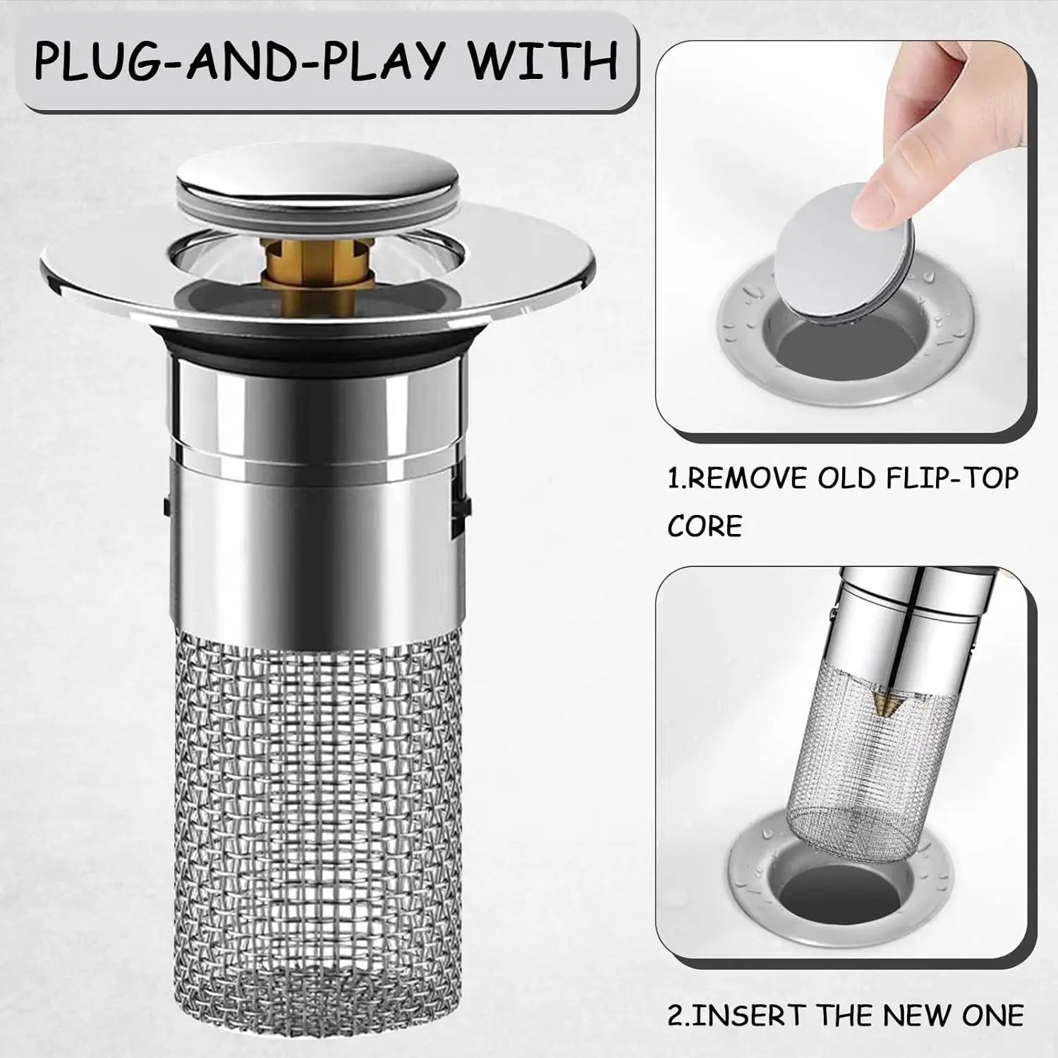 Stainless Steel Press-Type Sink Drain Plug – Universal Fit