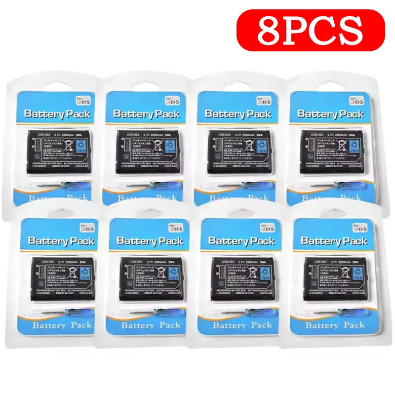 CTR-003 3DS Battery CTR003 2000mAh 3.7V Lithium Ion Batteries for Nintendo 3DS/2DS Game Console N3DS CTR 003 Rechargeable Cell Zpaxo 8PCS 3.7 V
