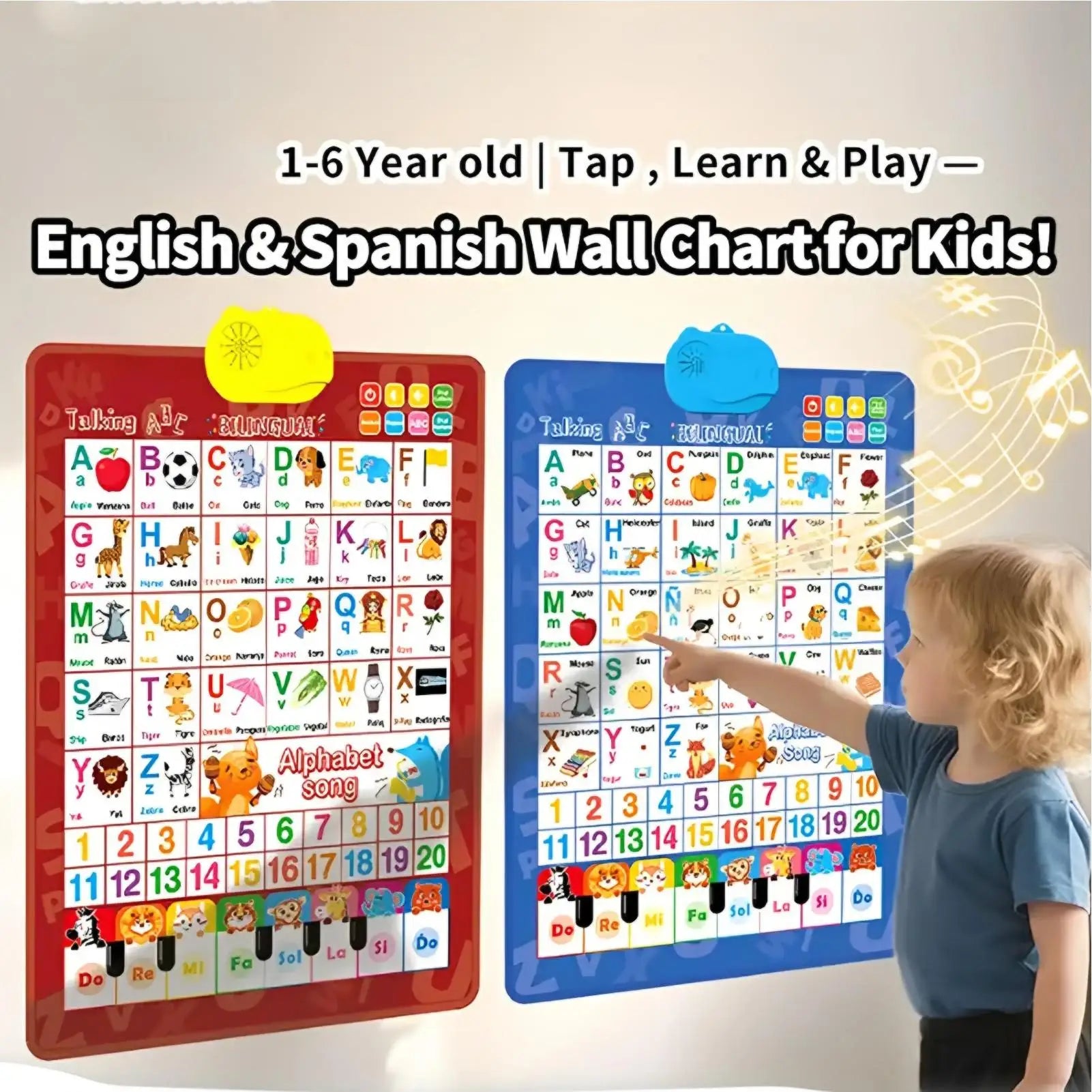 Bilingual Talking Wall Chart – English & Spanish Toddler Toy Educational Learning Toy Zpaxo