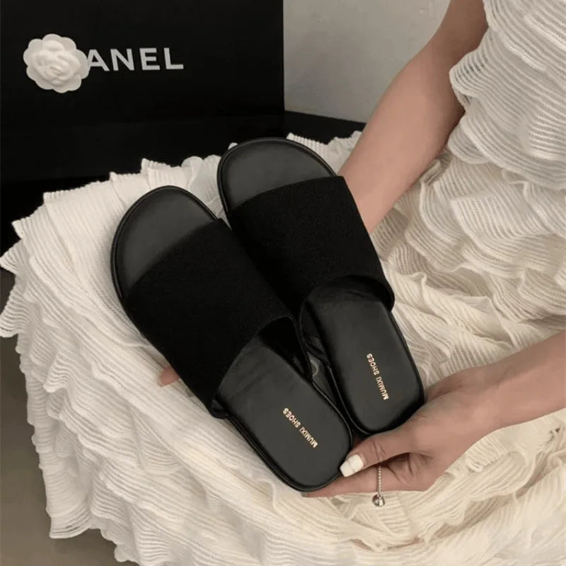 Summer New Casual All-match Flat Slippers Women's Fashionable High-end Outdoor Simple Trendy Sandals Zpaxo 38 black