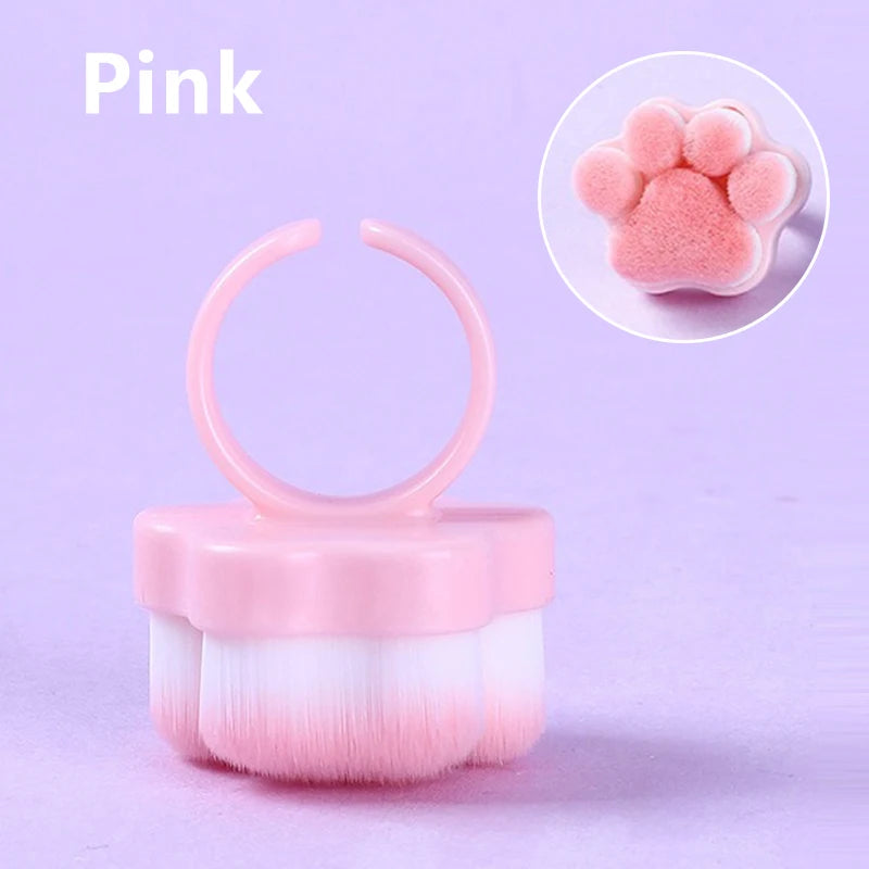 New Cat's Paw Manicure Dust Clean Brush Finger Ring Duster Blush Powder Brushes Soft Hair Nail Polish Powder Dusting Tools Zpaxo Pink