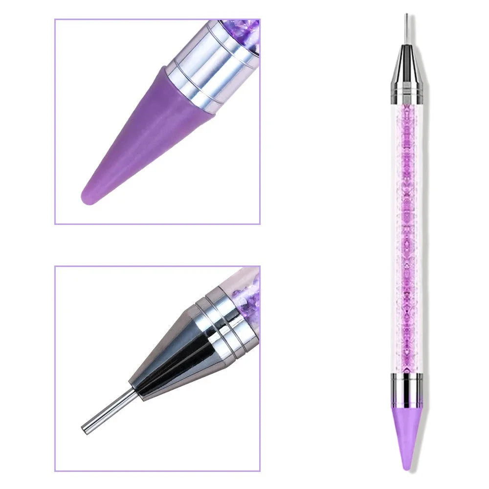 Nails Art Brush For Manicure Double Head Point drill pen Dot Painting Point Pen Rhinestone Picker Wax Pencil Crystal Handle Tool Zpaxo Purple