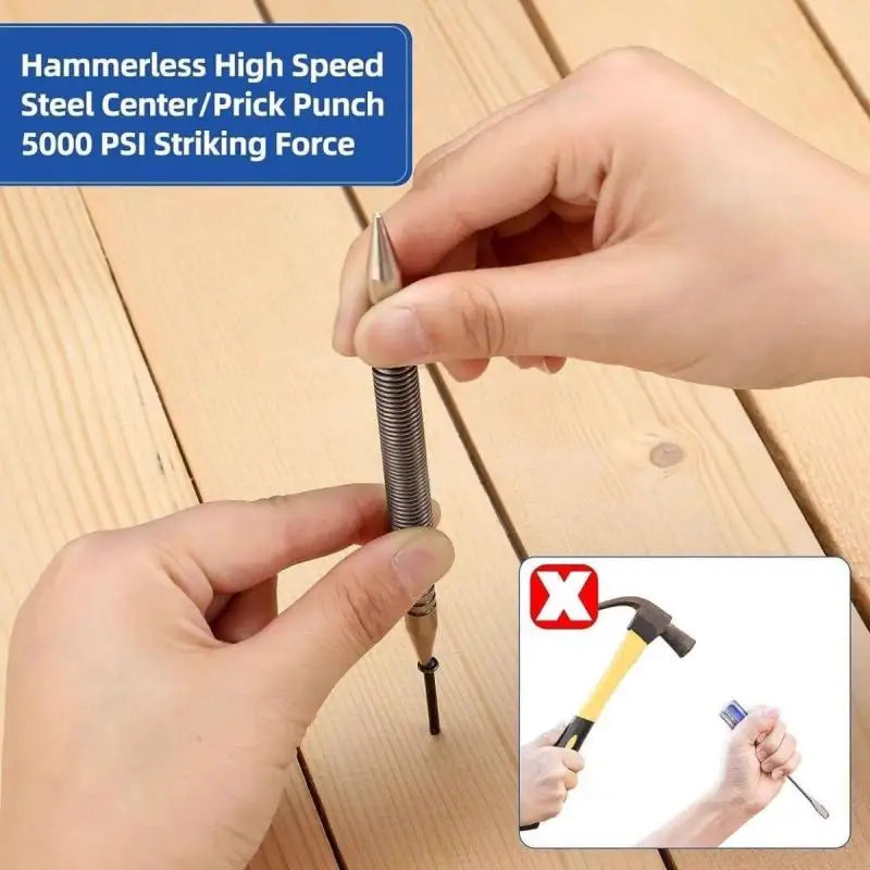Spring Center Punch Woodworking Metal Drill Hammerless Dual Head Nail Zpaxo