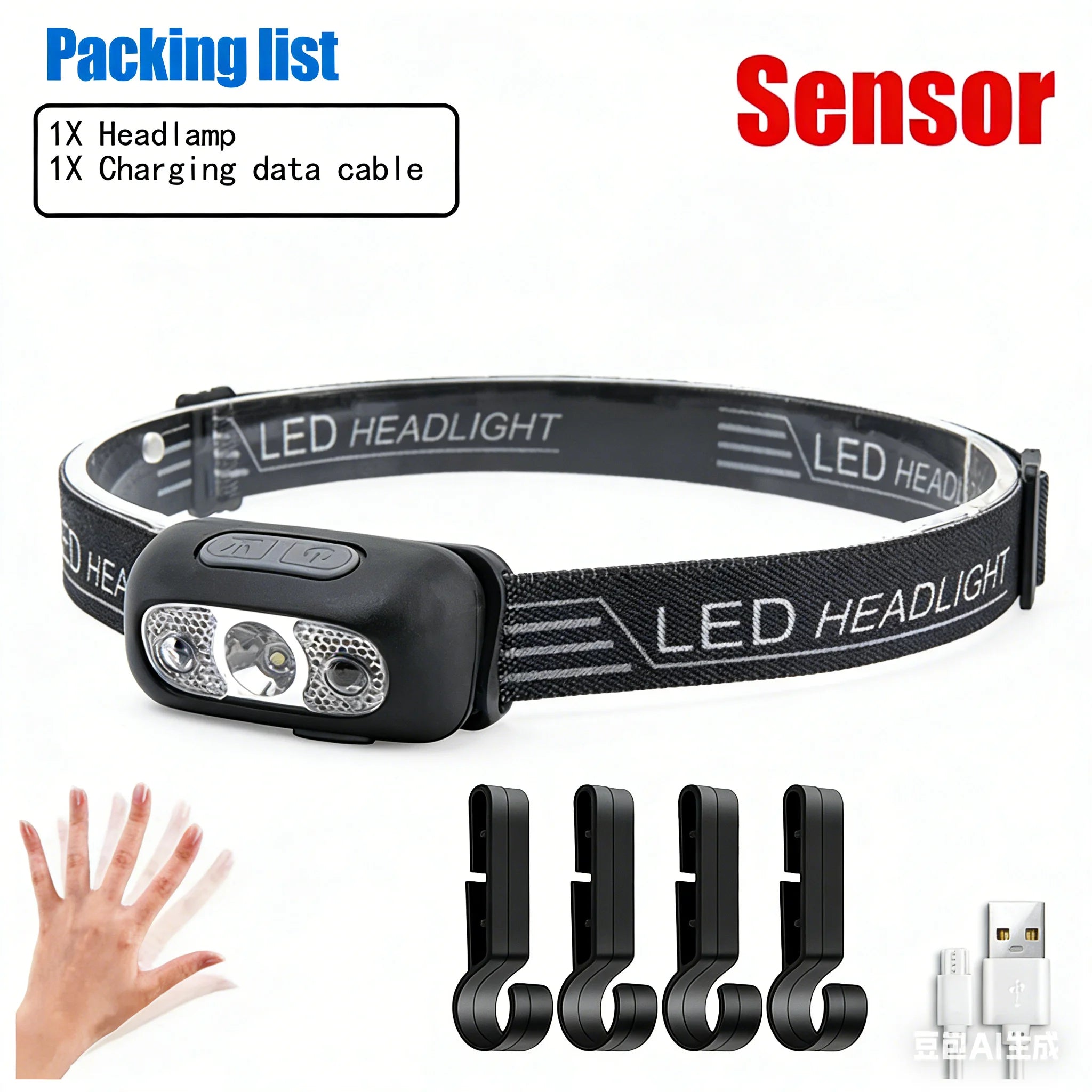 Mini LED Headlamp – Motion Sensor, USB Rechargeable, Waterproof