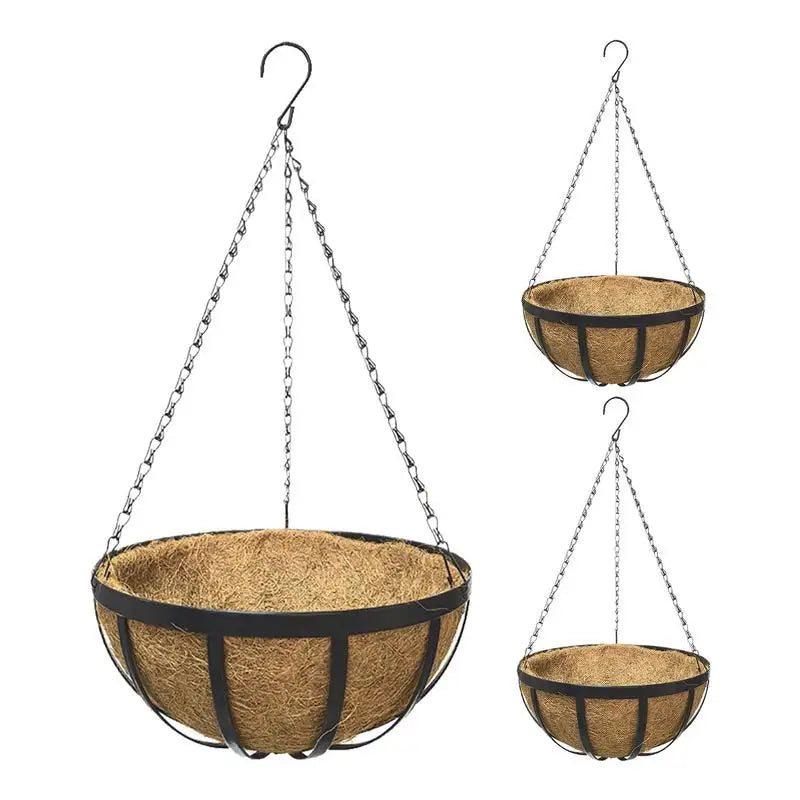 Coconut Brown Round Iron Chain Hanging Basket Flower Pot European