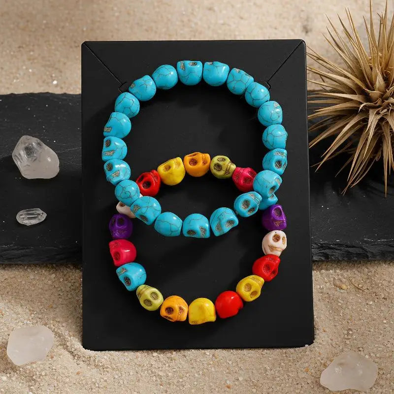 Skull Head Bone Bead Bracelet Colorful Elastic String Gothic Jewelry Zpaxo