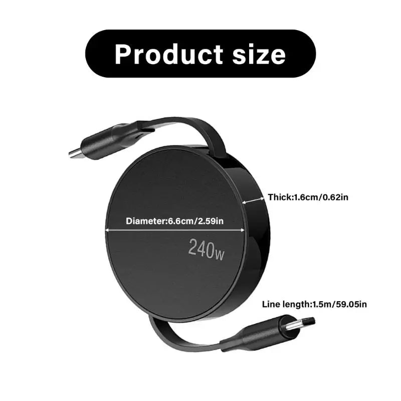 652F Double End USB C Retractable Cable 240W Fast Charging 480Mbps Zpaxo