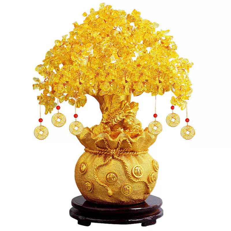Lucky Tree Wealth Yellow Crystal Natural Money Ornaments Bonsai Luck Zpaxo