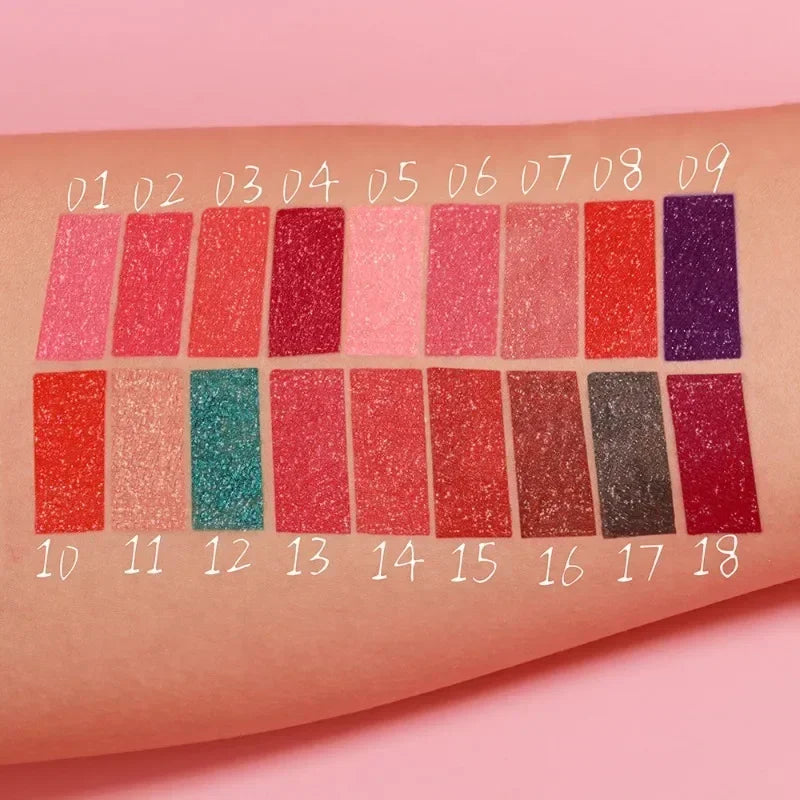 18 Colors Diamond Gloss Lipstick Matte Pearly Shimmer Sparkling Lip