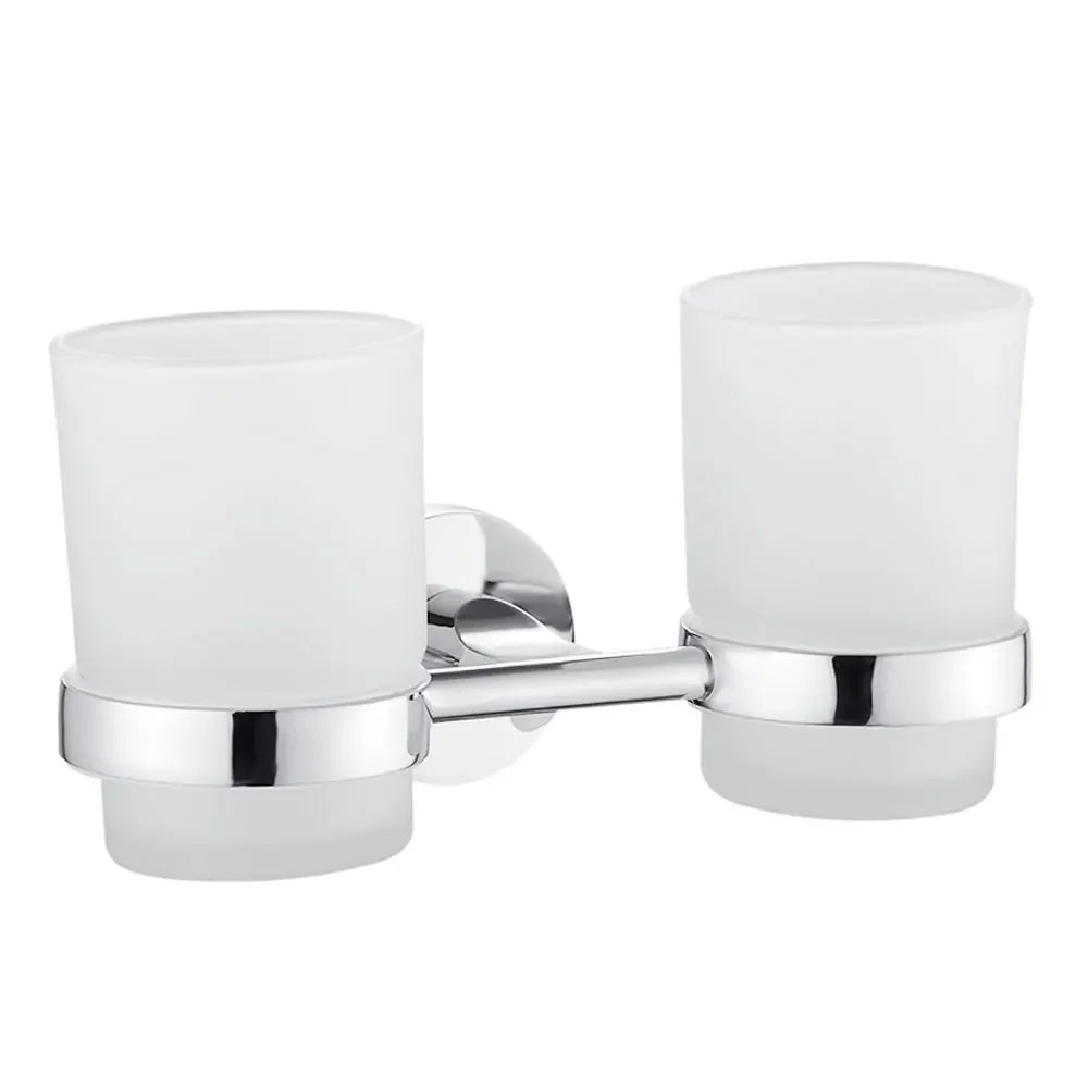 Toothbrushing Cup Bathroom Supplies Double Tumbler Cup Holder Toothbrush Holder Wall Mount Cup Strong Anti-Fall Bath Accessori Zpaxo double cup holder