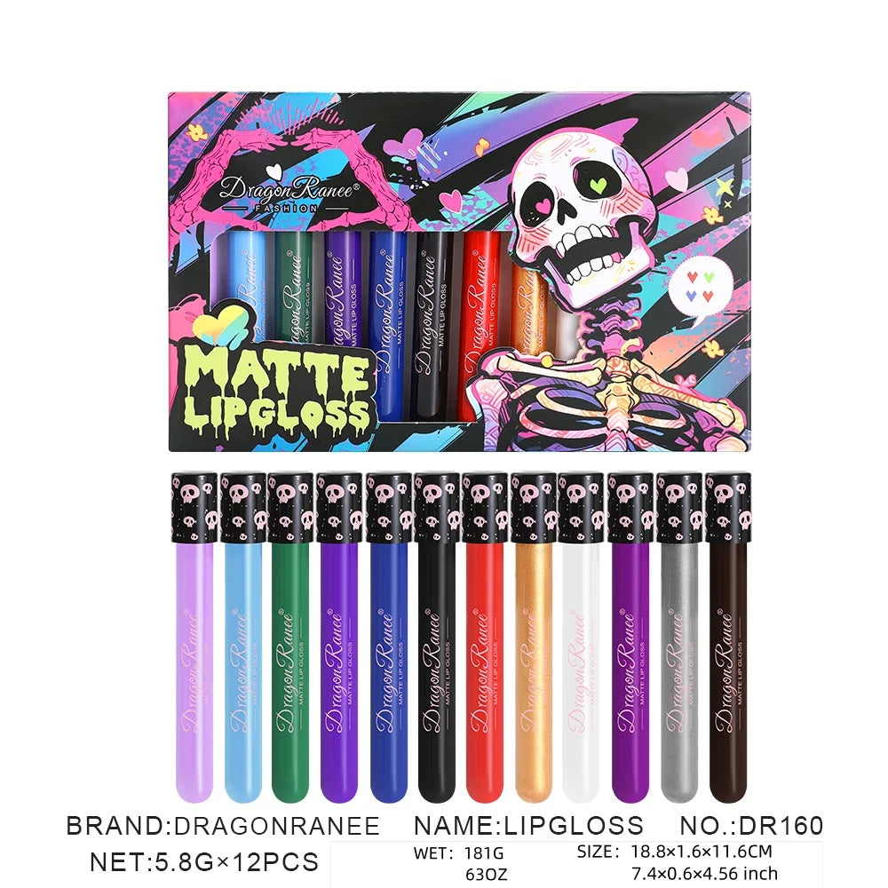 12-Piece Lip Gloss Set, Colorful Lip Gloss, Non-Stick Cup Lipstick, Purple, Black, Brown Lip Gloss, Halloween Performance Festival Lip Gloss Set Zpaxo