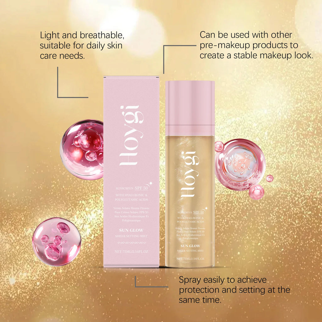 Hoygi 75ML SPF 50 Sheer Setting Mist Hydrating Glow Mist with Shimmering Oil Reef Safe for Face Body Non Greasy Fast Absorbing Zpaxo