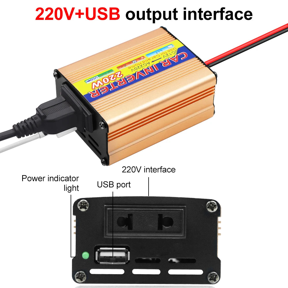 220W Power Inverter Conversion USB Battery Clip Portable Car Mounted
