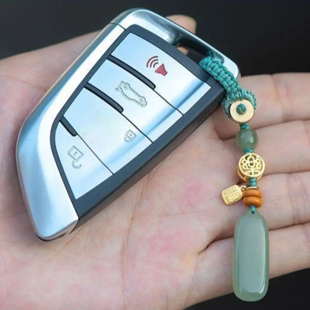 Fashionable Natural Hetian Jade Car Key Ring Tranquility Peace Key Pendants Green Personality Pendant Mobile Phone Chain Couple Zpaxo
